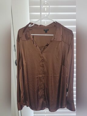 torrid Satin Button-Down Shirt in Chocolate Brown